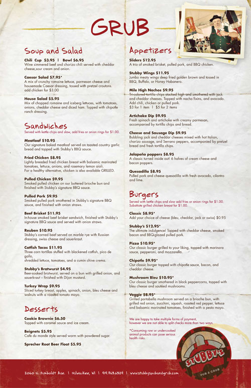 STUBBY S PUB GRUB MENU Chelsea Tredupp